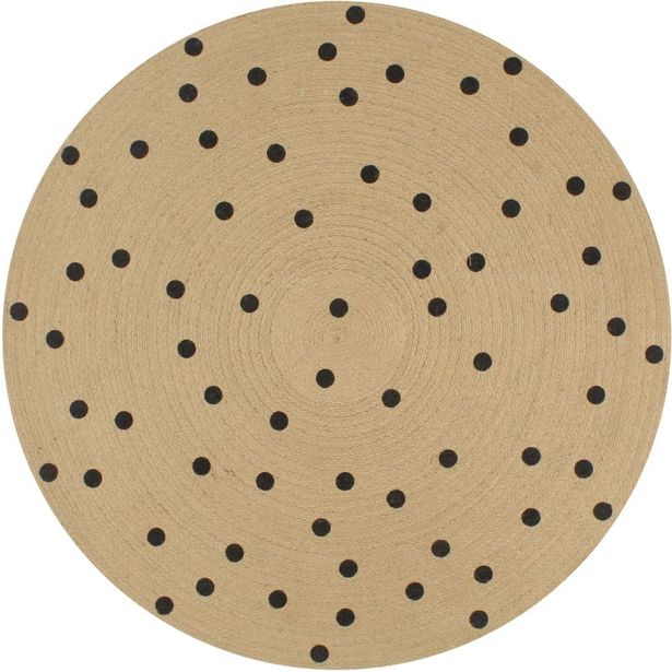 Juuttimatto, Ø120cm, käsinkudottu, polkkapilkkukuviolla