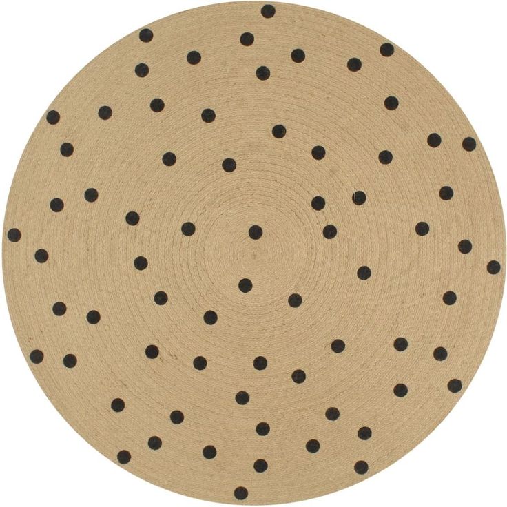 Juuttimatto, Ø120cm, käsinkudottu, polkkapilkkukuviolla