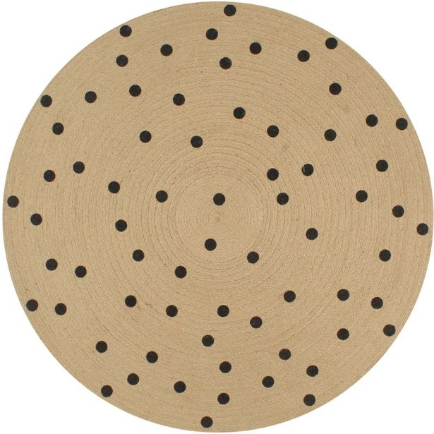 Juuttimatto, Ø150cm, käsinkudottu, polkkapilkkukuviolla