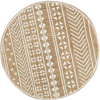 Juuttimatto, Ø90cm, käsinkudottu, valkoisella kuviolla
