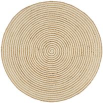 Juuttimatto, Ø120cm, käsinkudottu, valkoisella spiraalikuviolla