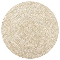 Juuttimatto, Ø90cm, käsinkudottu, valkoinen/luonnollinen kuvio
