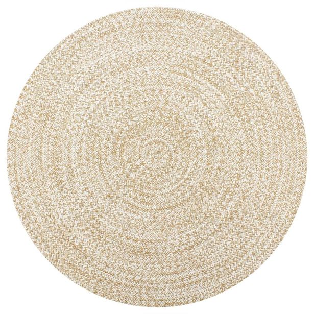 Juuttimatto, Ø90cm, käsinkudottu, valkoinen/luonnollinen kuvio