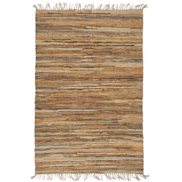 Chindi-matto, 120x170cm, käsinkudottu, nahka/juutti, kellanruskea