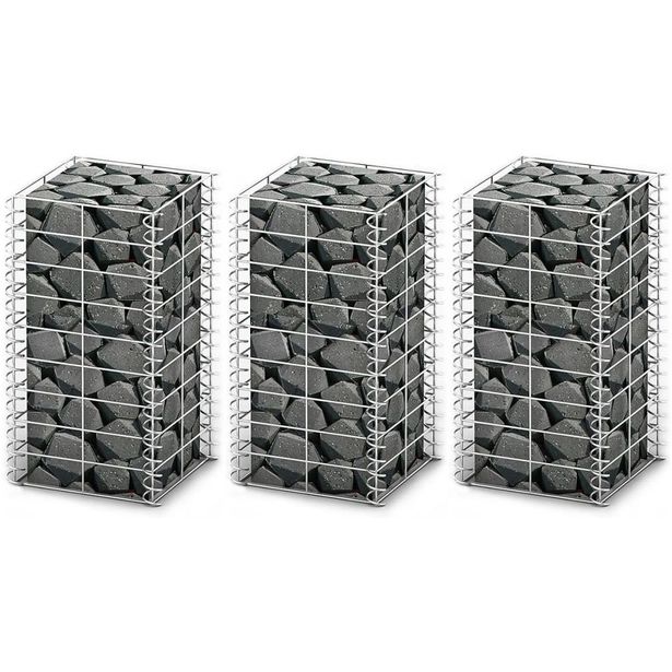 Gabion-/kivikorisarja, 3kpl, galvanoitu vaijeri, 25x25x50cm
