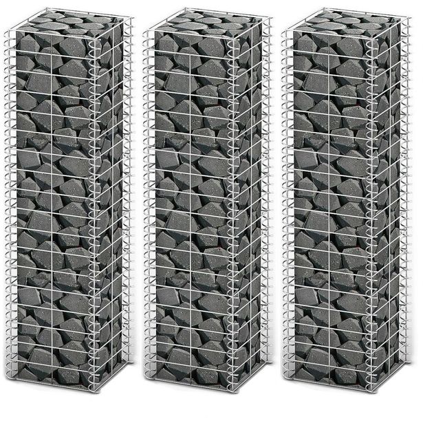 Gabion-/kivikorisarja, 3kpl, galvanoitu vaijeri, 25x25x100cm