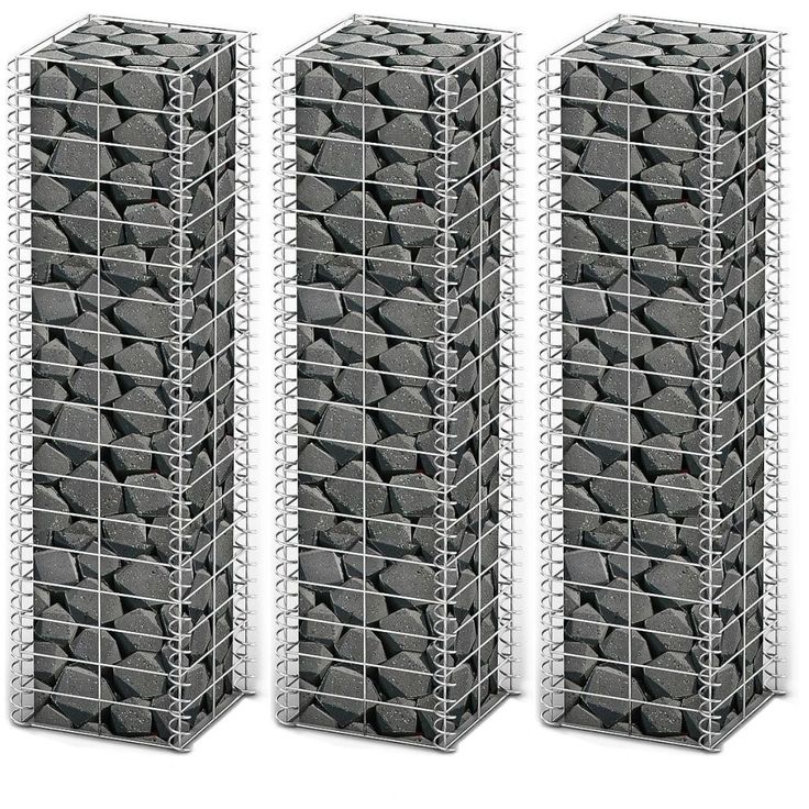Gabion-/kivikorisarja, 3kpl, galvanoitu vaijeri, 25x25x100cm