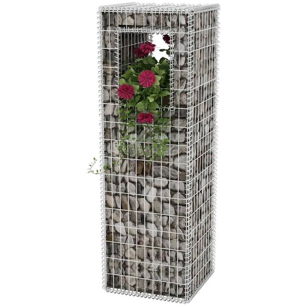 Gabion-kori/kukkalaatikkopylväs, teräs, 50x50x160cm