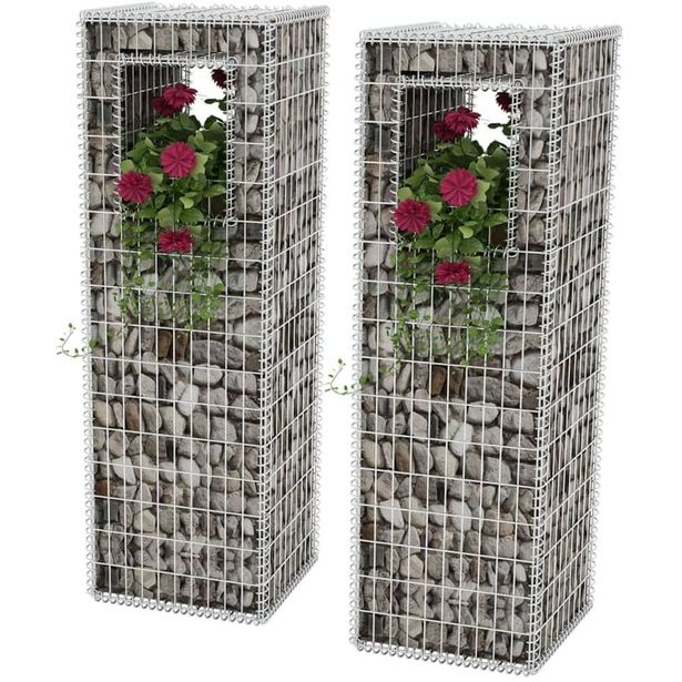 Gabion-kori/kukkalaatikkopylväs, 2kpl, teräs, 50x50x160cm
