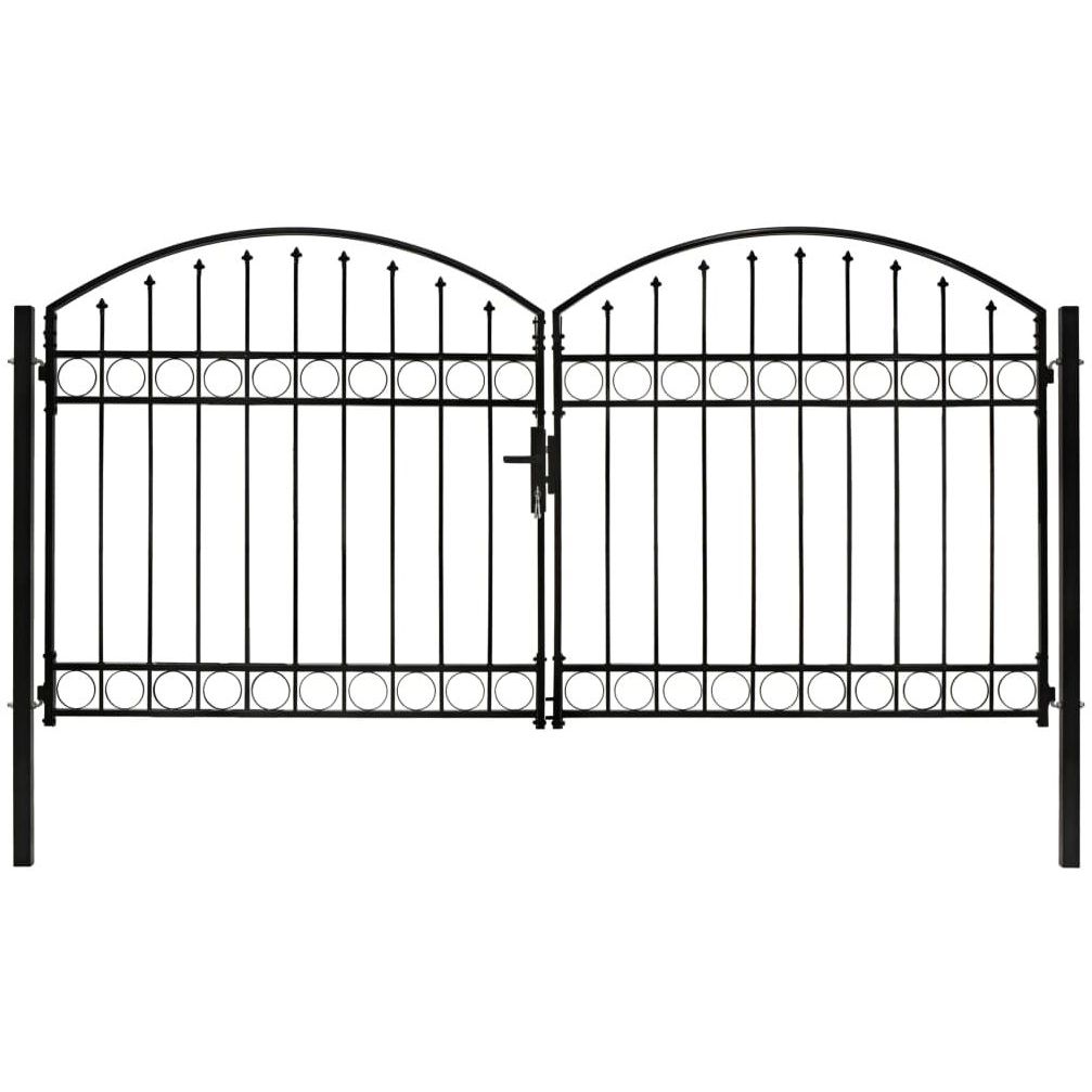 Puutarhaportti tuplaovilla, kaareva yläosa, teräs, 300x125cm, musta