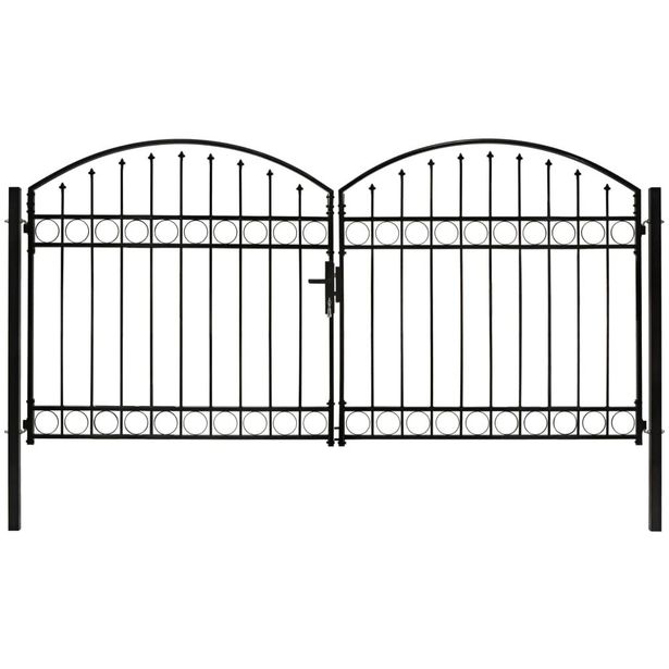 Puutarhaportti tuplaovilla, kaareva yläosa, teräs, 300x125cm, musta