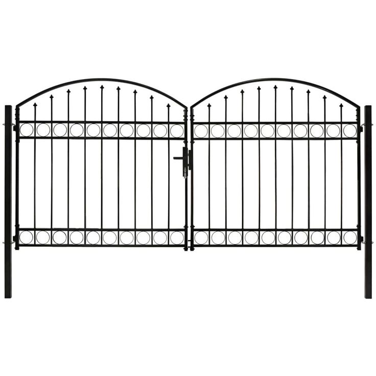 Puutarhaportti tuplaovilla, kaareva yläosa, teräs, 300x125cm, musta