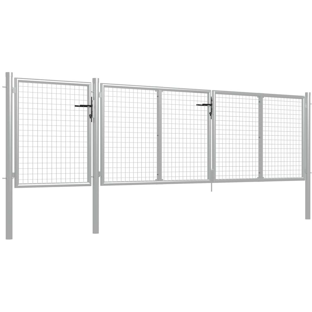 Puutarhaportti käyntiovella, teräs, 400x100cm, hopea