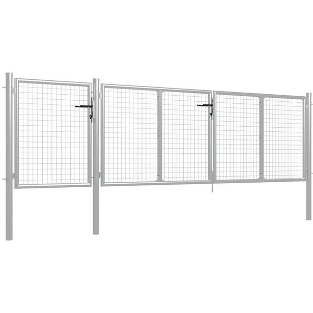 Puutarhaportti käyntiovella, teräs, 400x100cm, hopea