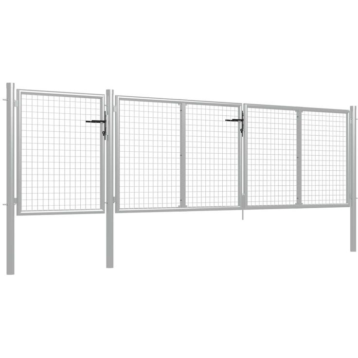 Puutarhaportti käyntiovella, teräs, 400x100cm, hopea