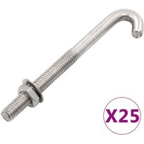 Ankkuroitu J-pultti, mutteri ja aluslevy, M8x120mm, 25kpl