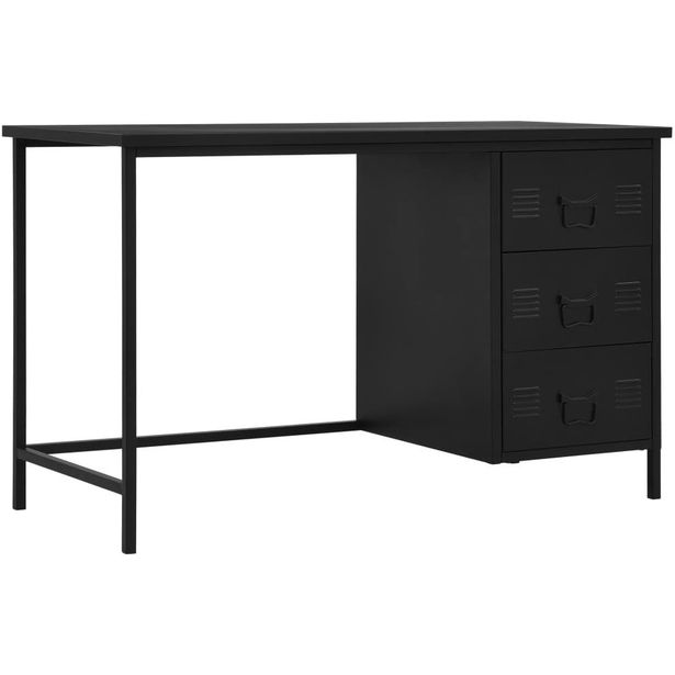 Työpöytä laatikoilla teollinen musta 120x55x75 cm teräs_1