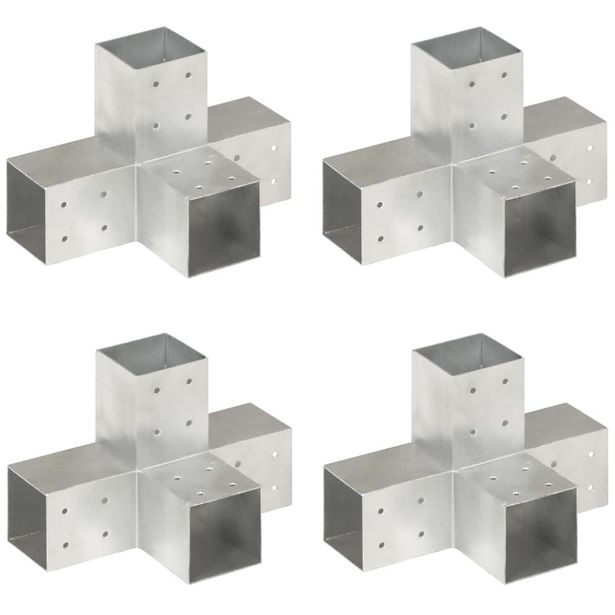 Tolppaliittimet 4kpl, X-muoto, galvanoitu metalli, 81x81mm