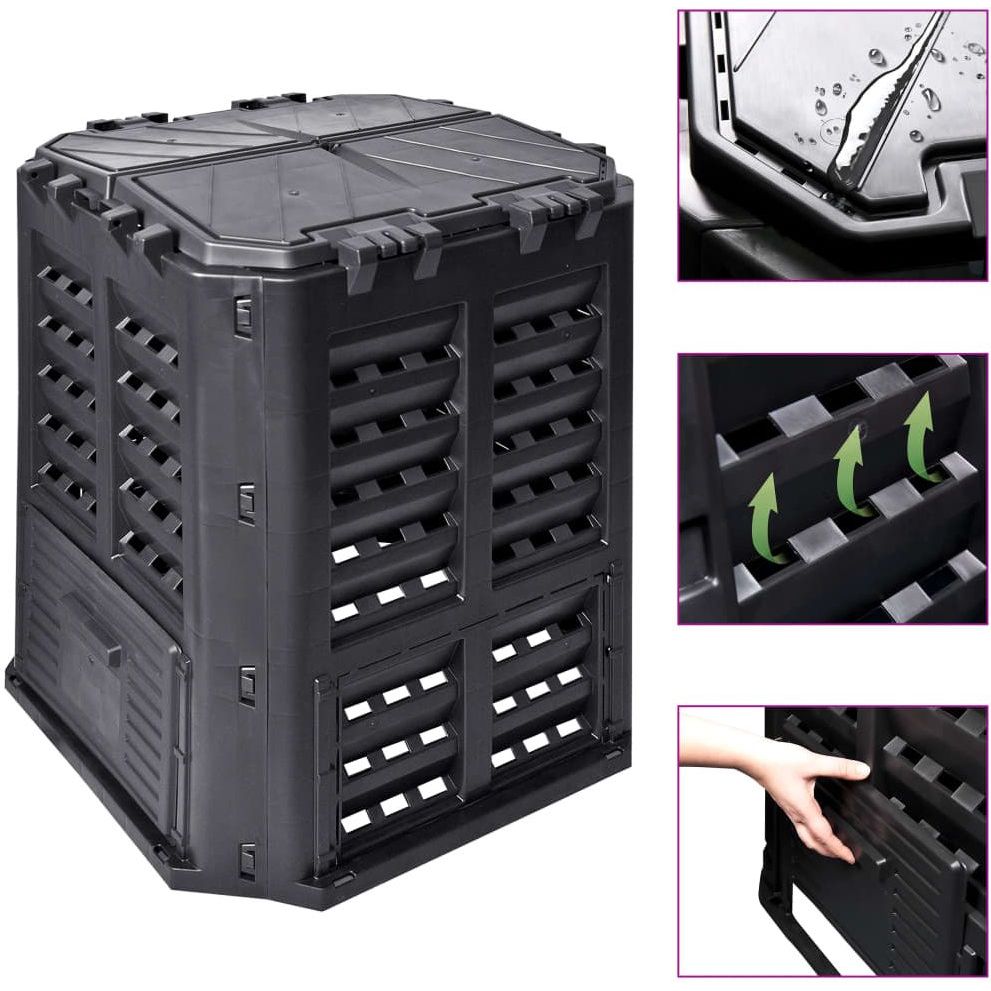 Puutarhan kompostiastia, 68.9x68.9x83.9, 360 litraa, musta