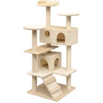 Kissan raapimispuu, sisal-pylväillä, 2 pesällä, 125cm, beige