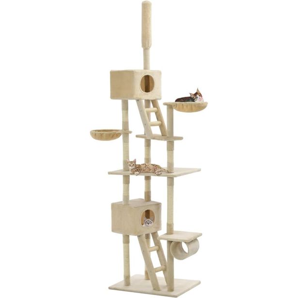 Kissan kiipeilypuu, sisal-pylväillä, 230-260cm, beige
