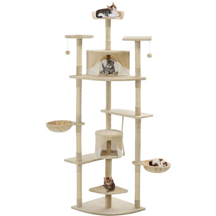 Kissan kiipeilypuu, sisal-pylväillä, 203cm, beige/valkoinen