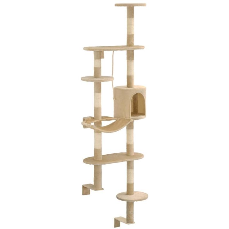 Kissan kiipeilypuu, sisal-pylväillä, seinäkiinnitys, 194cm, beige