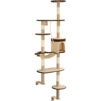 Kissan kiipeilypuu, sisal-pylväillä, seinäkiinnitys, 194cm, beige/ruskea