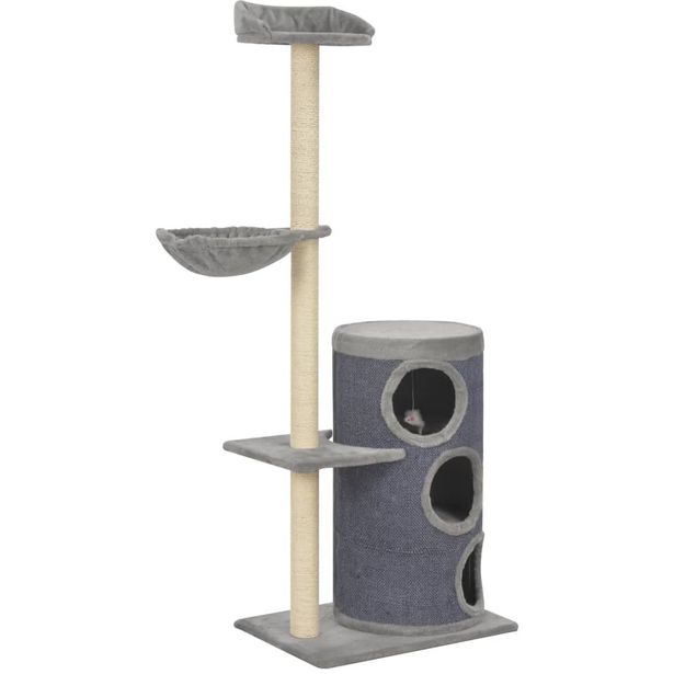 Kissan kiipeilypuu, sisal-pylväillä, 55x40x148cm, harmaa