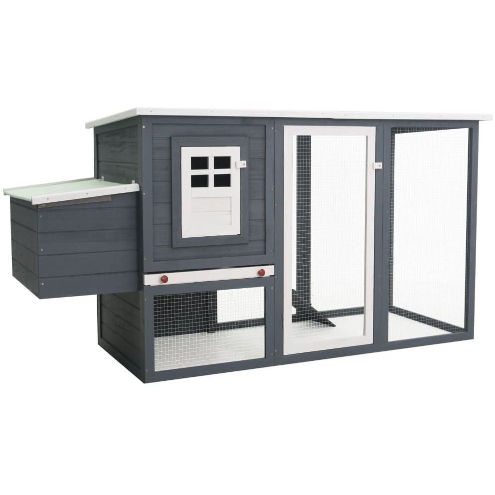 Kanojen ulkohäkki, 1 munalaatikolla, 202x75x98cm, harmaa puu