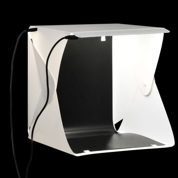 Kokoontaittuva LED-studiovalolaatikko, 23x25x25 cm, valkoinen
