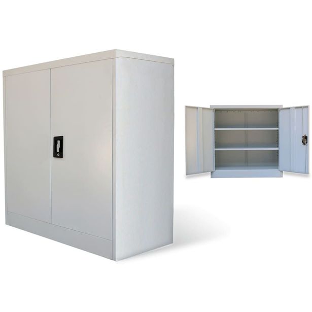 Toimistokaappi 2 ovella 90 cm harmaa metalli_1