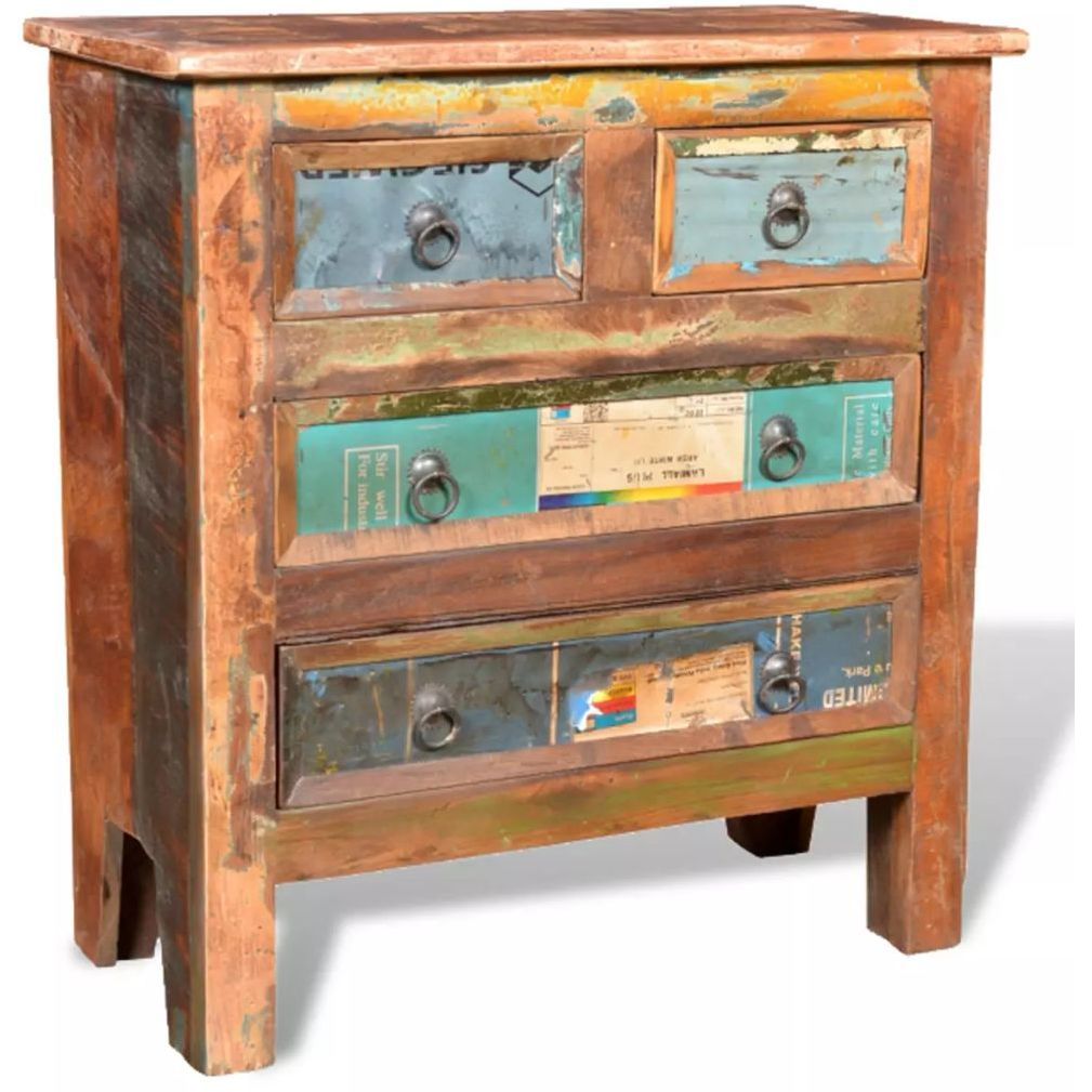 Kaappi 4 vetolaatikolla kierrätetty puu