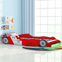 Lastensänky led-valolla kilpa-auto 90x200 cm punainen