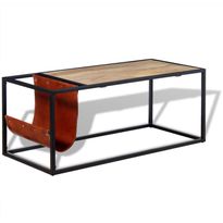Sohvapöytä nahkaisella lehtitelineellä 110x50x45 cm