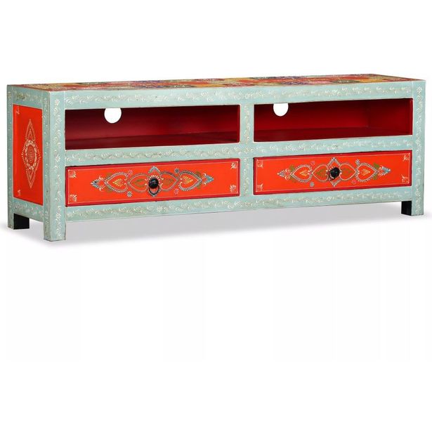 Tv-taso kiinteä mangopuu käsinmaalattu_1