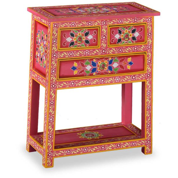 Senkki vetolaatikoilla kiinteä mangopuu käsinmaalattu pinkki_1