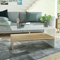 Kahvipöytä lastulevy 90x59x42 cm tammi ja valkoinen