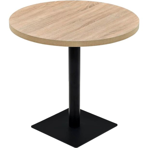 Bistropöytä mdf ja teräs pyöreä 80x75 cm tammenvärinen_1