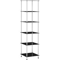6-kerroksinen hylly musta 40x40x160 cm karkaistu lasi