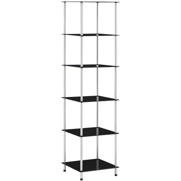 6-kerroksinen hylly musta 40x40x160 cm karkaistu lasi_1