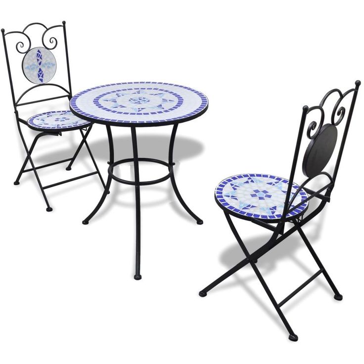 Bistrokalustesarja 3-osainen, mosaiikki, sininen ja valkoinen