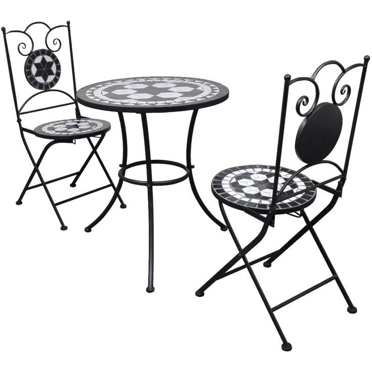 Bistrokalustesarja 3-osainen, mosaiikki, musta ja valkoinen