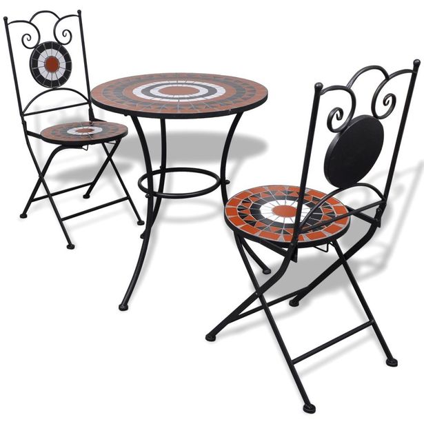 Bistrokalustesarja 3-osainen, mosaiikki, terrakotta  ja valkoinen