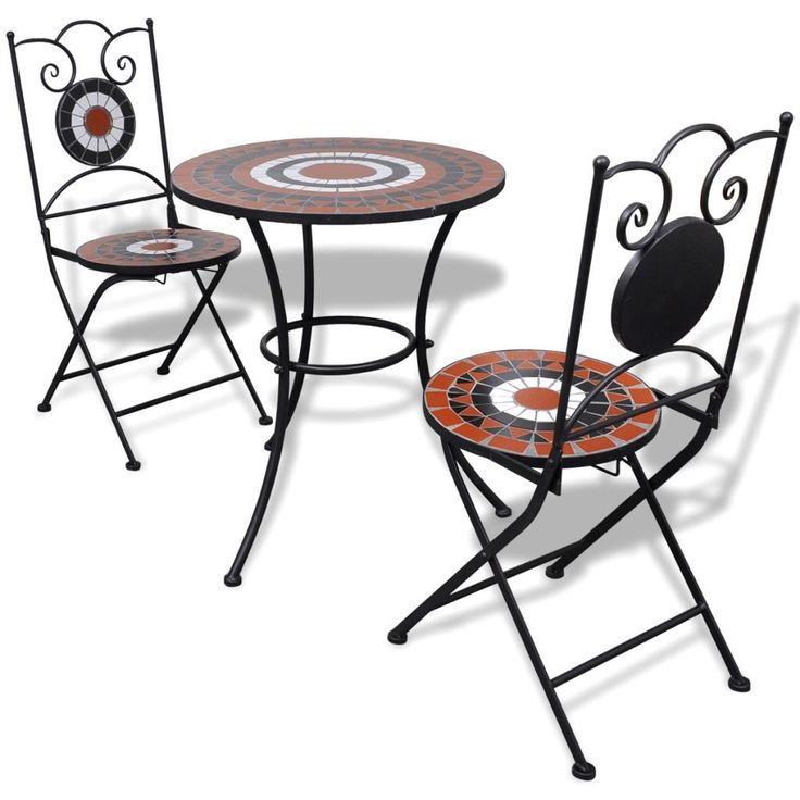 Bistrokalustesarja 3-osainen, mosaiikki, terrakotta  ja valkoinen