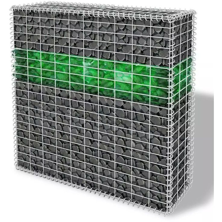 Puutarhan gabionseinä, lasikivet ja LED-valo, 100x30x100cm