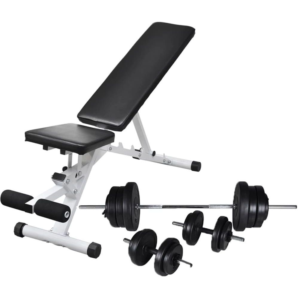 Treenipenkki levytanko- ja käsipainosarjalla, 60.5kg, 47.5x41x133cm