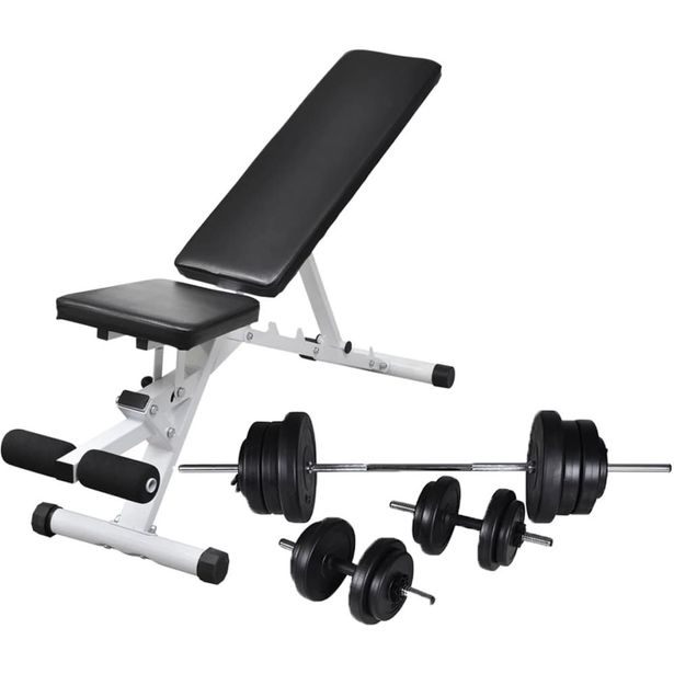 Treenipenkki levytanko- ja käsipainosarjalla, 60.5kg, 47.5x41x133cm