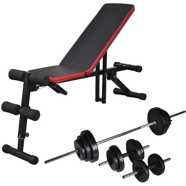 Treenipenkki levytanko- ja käsipainosarjalla, 30.5kg, 50x35x125cm