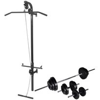 Seinään kiinnitettävä kuntolaite levytanko- ja käsipainosarjalla, 30.5kg